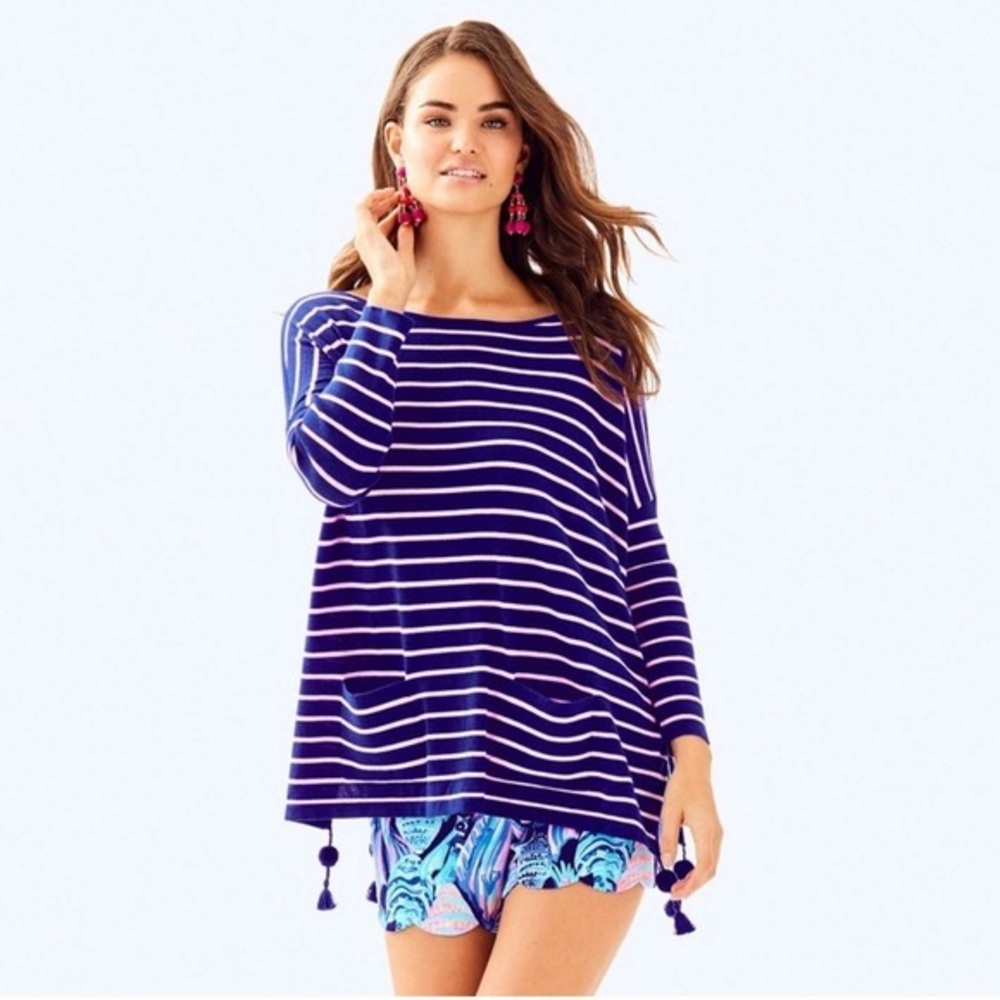 Lilly Pulitzer Elba Striped Sweater In Twilight Blue/Pink Coba - Size M